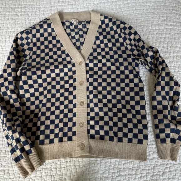 KULE Sweaters - Kule Checkered V-Neck Cardigan Sweater